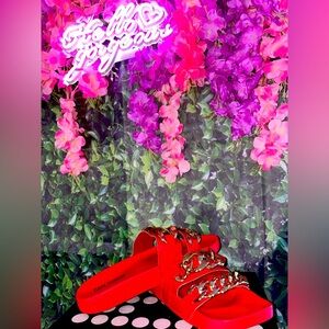 Red Gold Chain Slip On Sandals